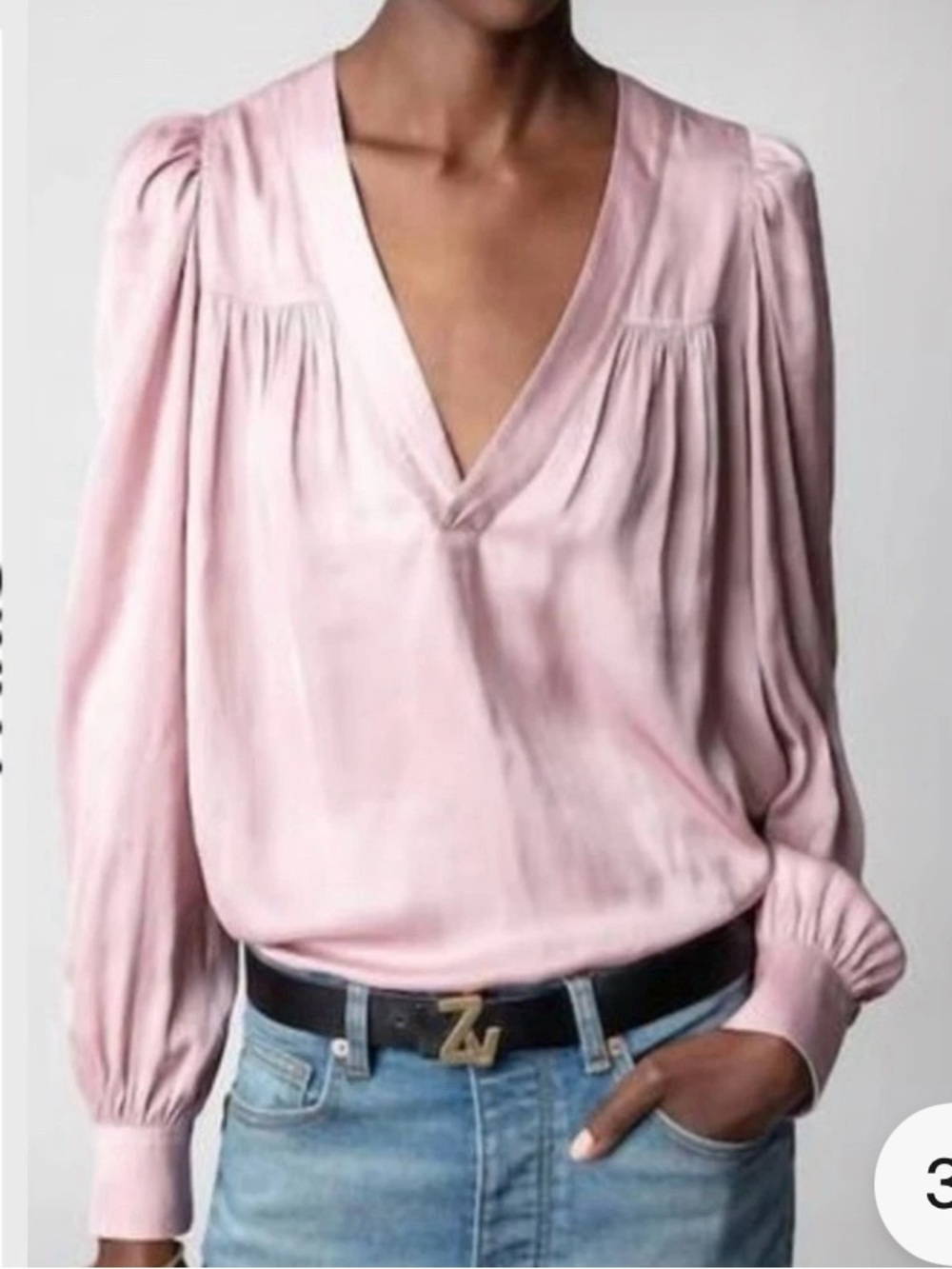 Zadig & Voltaire Women's Light Pink Satin V-Neck Long-Sleeve Blouse